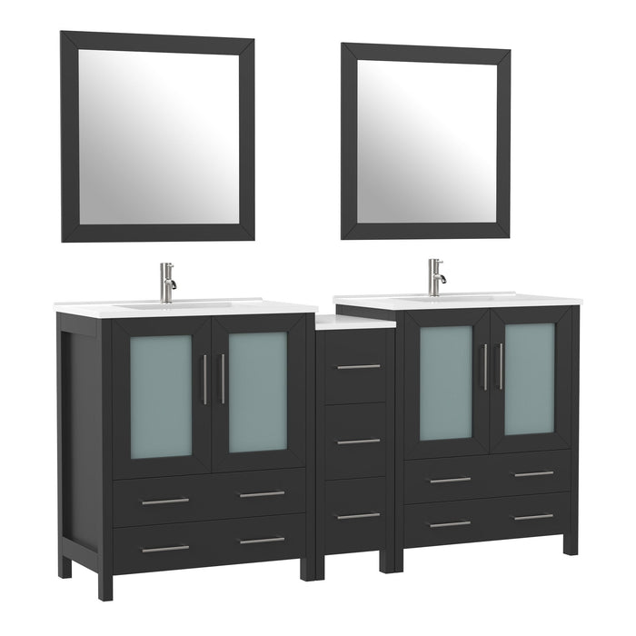 72" Double Sink Modern Bathroom Vanity Set with White Ceramic Top & Free Mirrors – Large Storage Cabinet with 7 Drawers VA3030-72 - HomeBeyond
