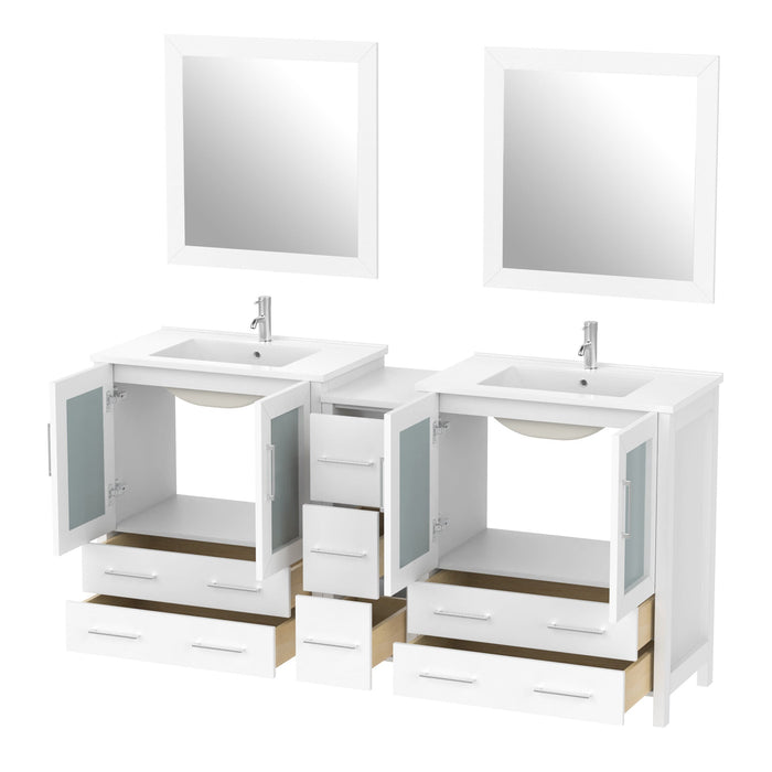 72" Double Sink Modern Bathroom Vanity Set with White Ceramic Top & Free Mirrors – Large Storage Cabinet with 7 Drawers VA3030-72 - HomeBeyond