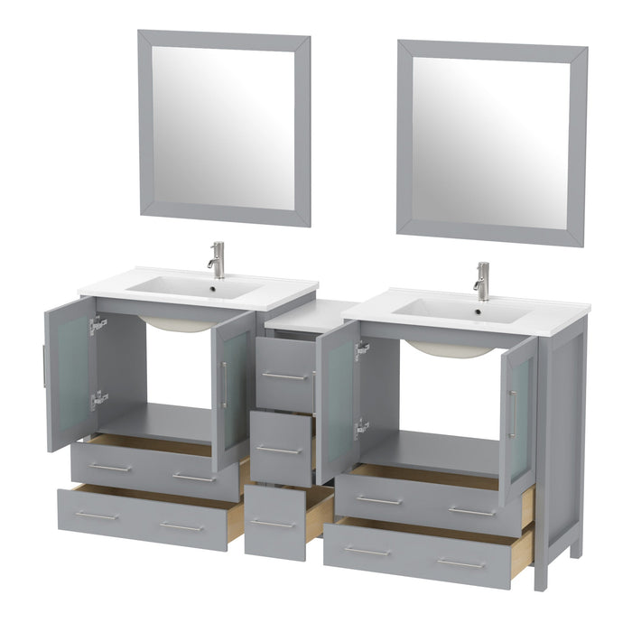 72" Double Sink Modern Bathroom Vanity Set with White Ceramic Top & Free Mirrors – Large Storage Cabinet with 7 Drawers VA3030-72 - HomeBeyond