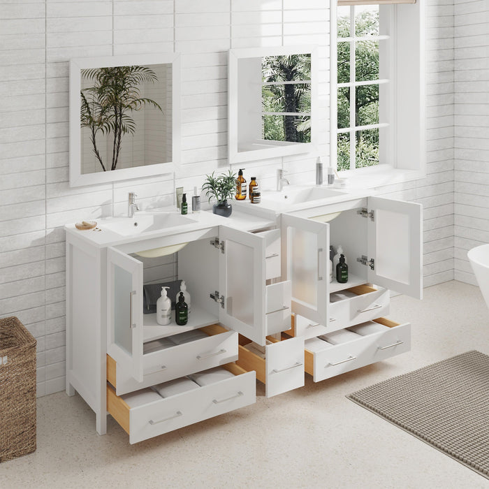 72" Double Sink Modern Bathroom Vanity Set with White Ceramic Top & Free Mirrors – Large Storage Cabinet with 7 Drawers VA3030-72 - HomeBeyond