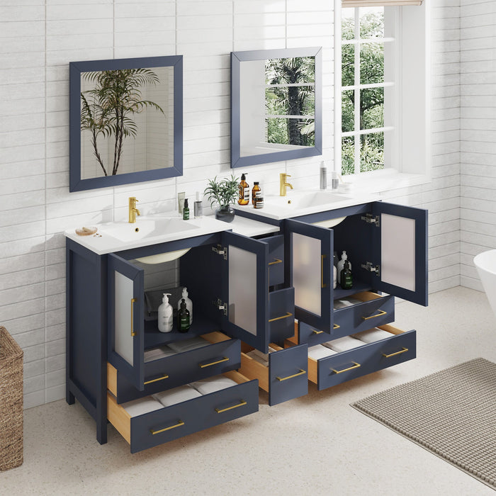 72" Double Sink Modern Bathroom Vanity Set with White Ceramic Top & Free Mirrors – Large Storage Cabinet with 7 Drawers VA3030-72 - HomeBeyond