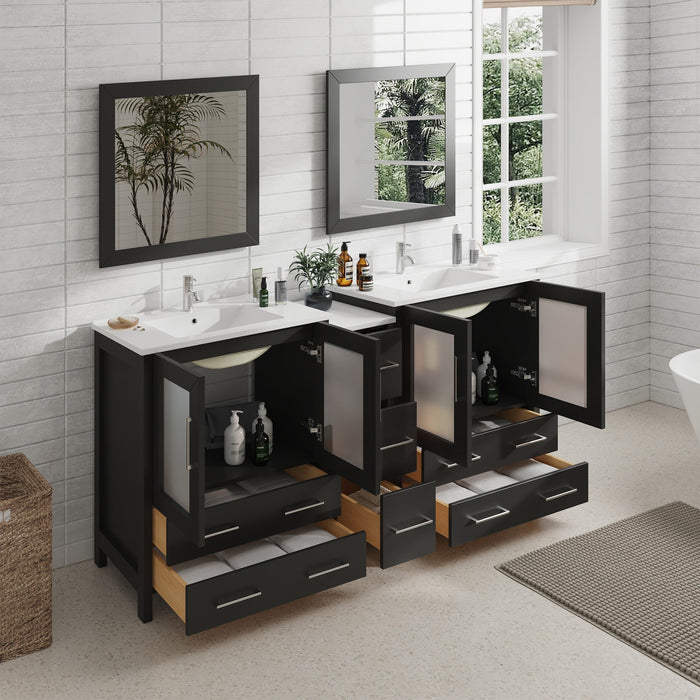 72" Double Sink Modern Bathroom Vanity Set with White Ceramic Top & Free Mirrors – Large Storage Cabinet with 7 Drawers VA3030-72 - HomeBeyond