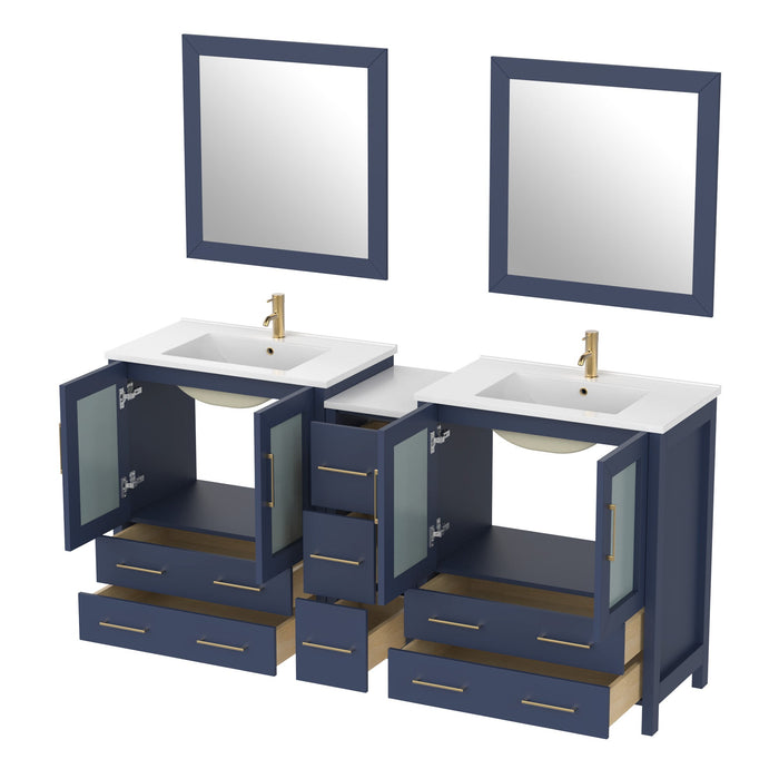 72" Double Sink Modern Bathroom Vanity Set with White Ceramic Top & Free Mirrors – Large Storage Cabinet with 7 Drawers VA3030-72 - HomeBeyond