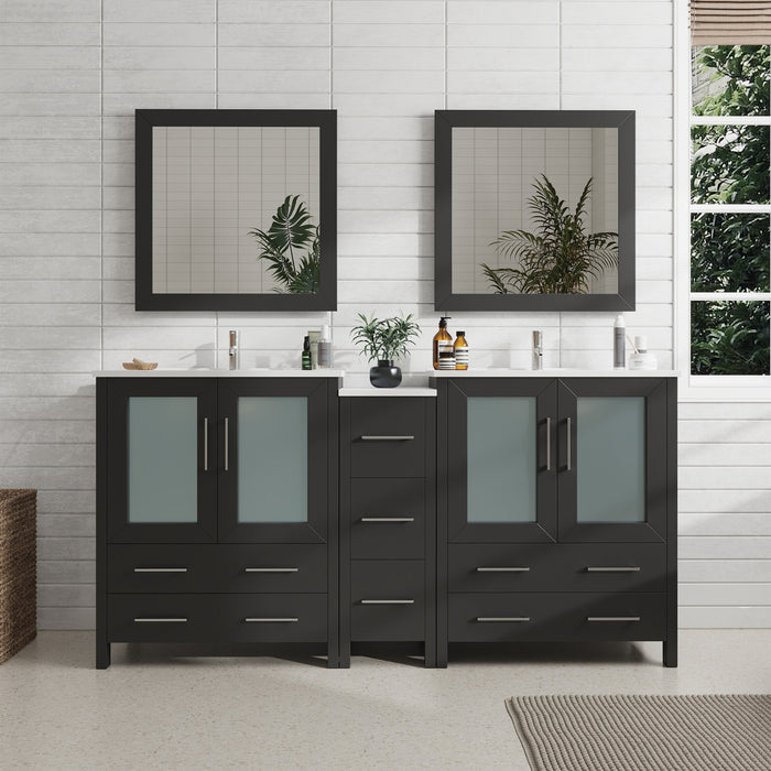 72" Double Sink Modern Bathroom Vanity Set with White Ceramic Top & Free Mirrors – Large Storage Cabinet with 7 Drawers VA3030-72 - HomeBeyond
