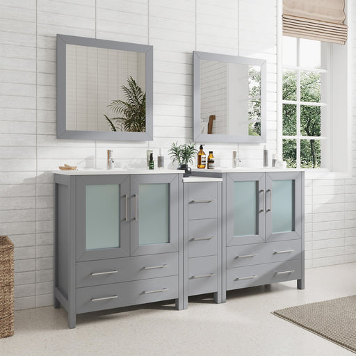 72" Double Sink Modern Bathroom Vanity Set with White Ceramic Top & Free Mirrors – Large Storage Cabinet with 7 Drawers VA3030-72 - HomeBeyond