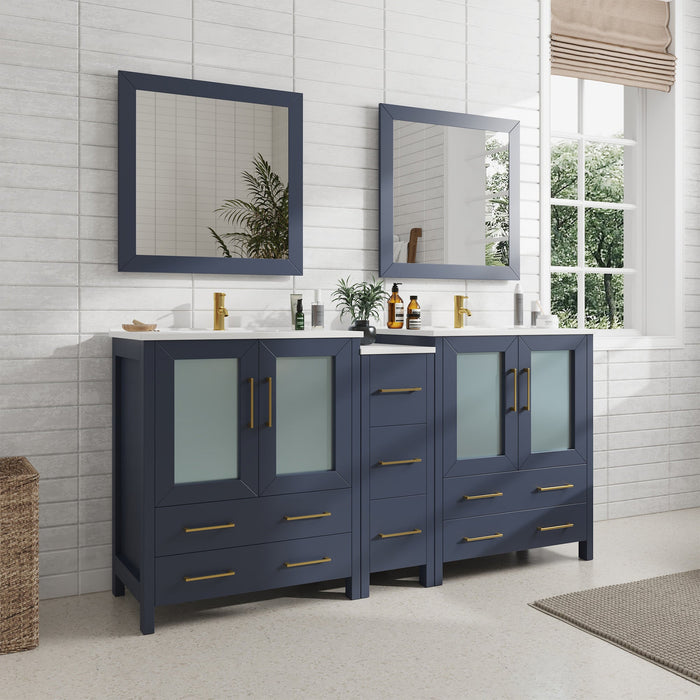 72" Double Sink Modern Bathroom Vanity Set with White Ceramic Top & Free Mirrors – Large Storage Cabinet with 7 Drawers VA3030-72 - HomeBeyond