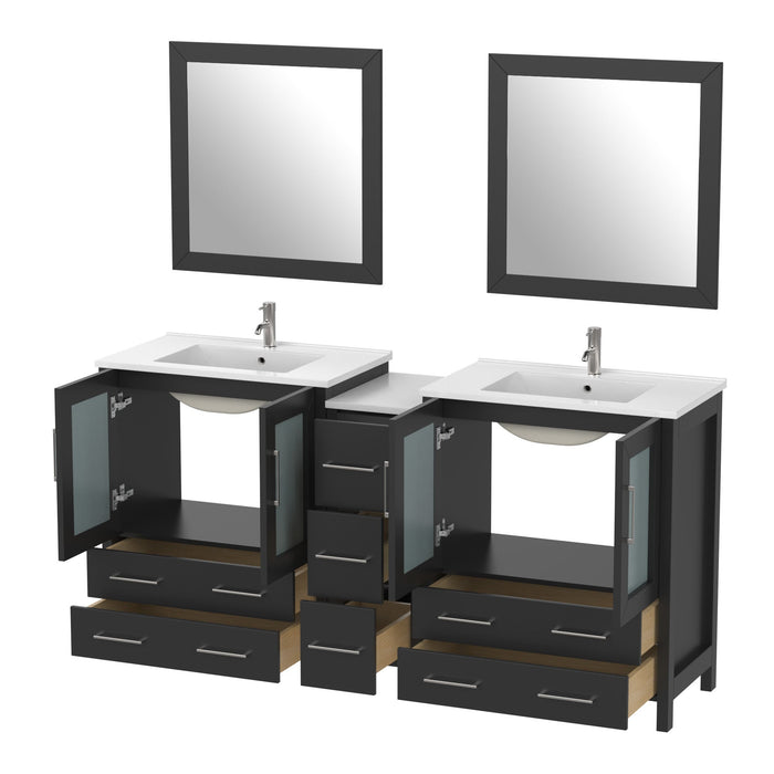 72" Double Sink Modern Bathroom Vanity Set with White Ceramic Top & Free Mirrors – Large Storage Cabinet with 7 Drawers VA3030-72 - HomeBeyond