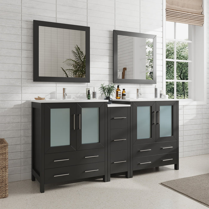 72" Double Sink Modern Bathroom Vanity Set with White Ceramic Top & Free Mirrors – Large Storage Cabinet with 7 Drawers VA3030-72 - HomeBeyond
