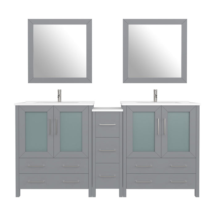 72" Double Sink Modern Bathroom Vanity Set with White Ceramic Top & Free Mirrors – Large Storage Cabinet with 7 Drawers VA3030-72 - HomeBeyond