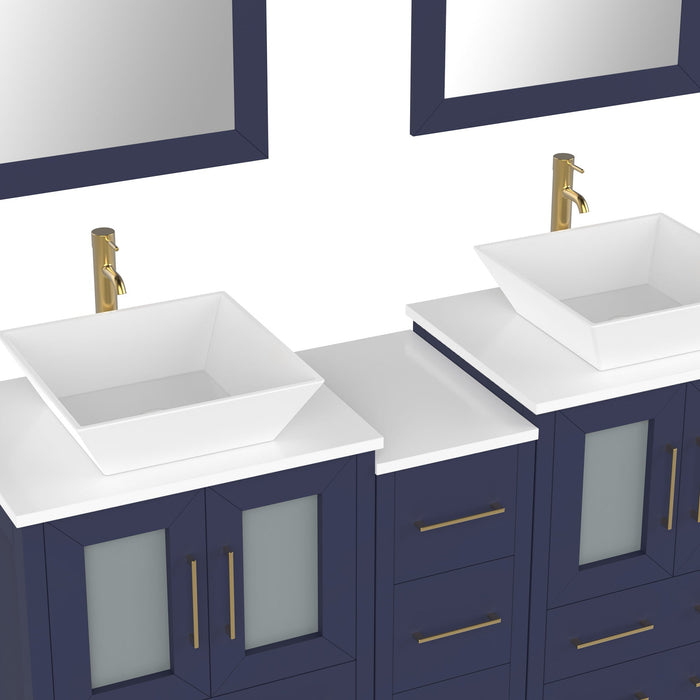 72" Double Sink Modern Bathroom Vanity Set with White Engineered Marble Top & Free Mirrors – Large Storage Cabinet with 10 Drawers VA3124-72 - HomeBeyond