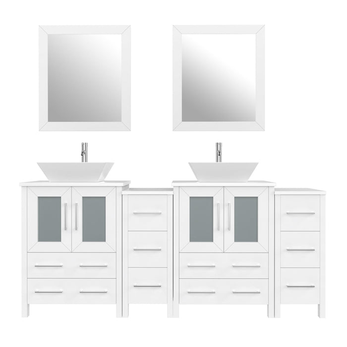 72" Double Sink Modern Bathroom Vanity Set with White Engineered Marble Top & Free Mirrors – Large Storage Cabinet with 10 Drawers VA3124-72 - HomeBeyond