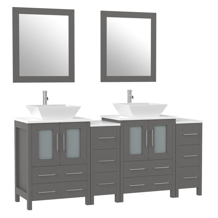 72" Double Sink Modern Bathroom Vanity Set with White Engineered Marble Top & Free Mirrors – Large Storage Cabinet with 10 Drawers VA3124-72 - HomeBeyond
