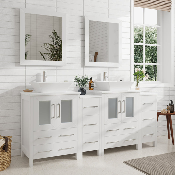 72" Double Sink Modern Bathroom Vanity Set with White Engineered Marble Top & Free Mirrors – Large Storage Cabinet with 10 Drawers VA3124-72 - HomeBeyond