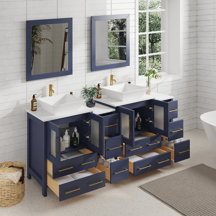 72" Double Sink Modern Bathroom Vanity Set with White Engineered Marble Top & Free Mirrors – Large Storage Cabinet with 10 Drawers VA3124-72 - HomeBeyond