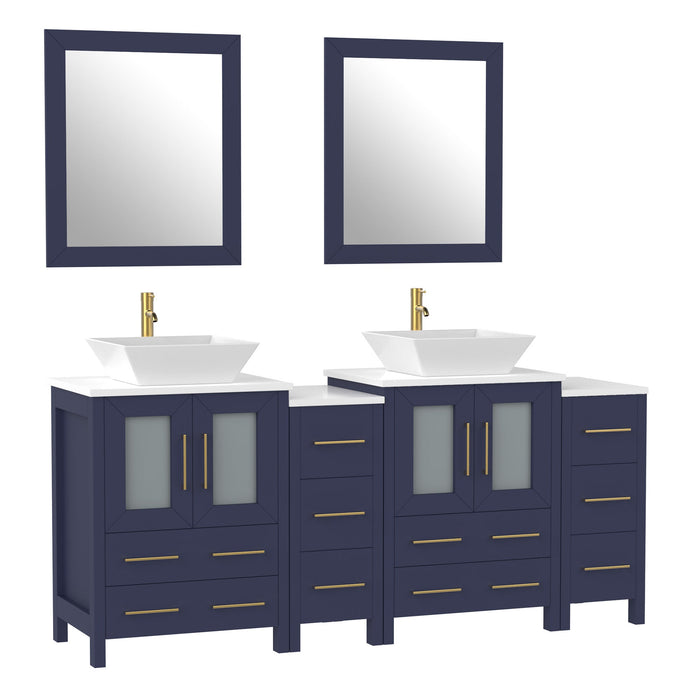 72" Double Sink Modern Bathroom Vanity Set with White Engineered Marble Top & Free Mirrors – Large Storage Cabinet with 10 Drawers VA3124-72 - HomeBeyond