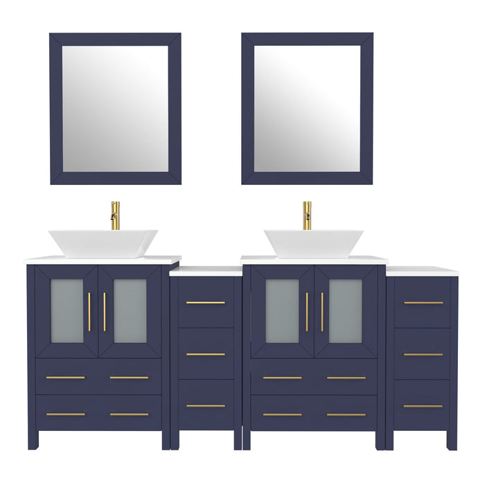 72" Double Sink Modern Bathroom Vanity Set with White Engineered Marble Top & Free Mirrors – Large Storage Cabinet with 10 Drawers VA3124-72 - HomeBeyond