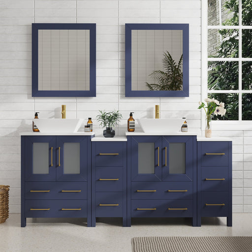 72" Double Sink Modern Bathroom Vanity Set with White Engineered Marble Top & Free Mirrors – Large Storage Cabinet with 10 Drawers VA3124-72 - HomeBeyond