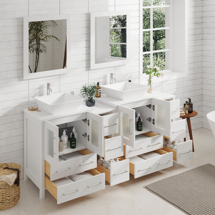 72" Double Sink Modern Bathroom Vanity Set with White Engineered Marble Top & Free Mirrors – Large Storage Cabinet with 10 Drawers VA3124-72 - HomeBeyond