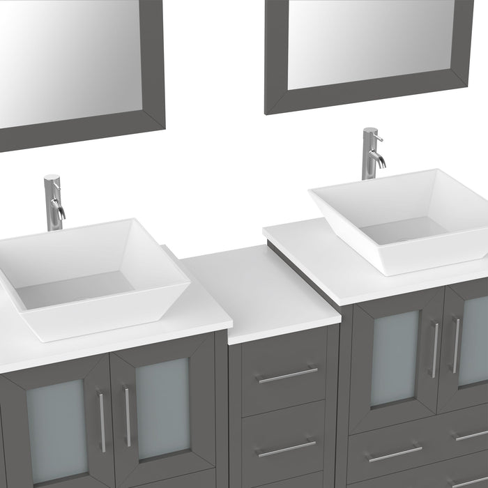 72" Double Sink Modern Bathroom Vanity Set with White Engineered Marble Top & Free Mirrors – Large Storage Cabinet with 10 Drawers VA3124-72 - HomeBeyond