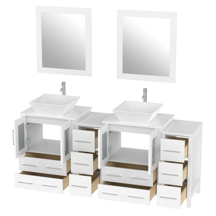 72" Double Sink Modern Bathroom Vanity Set with White Engineered Marble Top & Free Mirrors – Large Storage Cabinet with 10 Drawers VA3124-72 - HomeBeyond