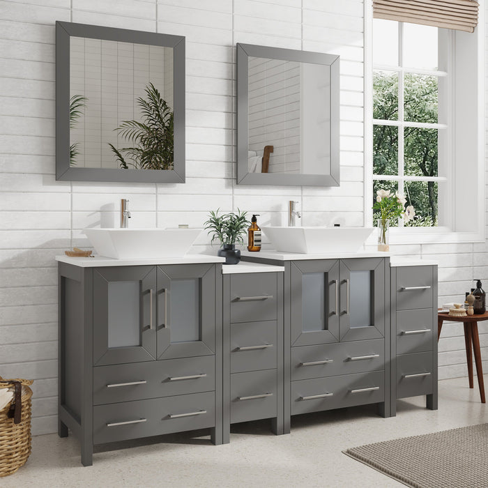 72" Double Sink Modern Bathroom Vanity Set with White Engineered Marble Top & Free Mirrors – Large Storage Cabinet with 10 Drawers VA3124-72 - HomeBeyond