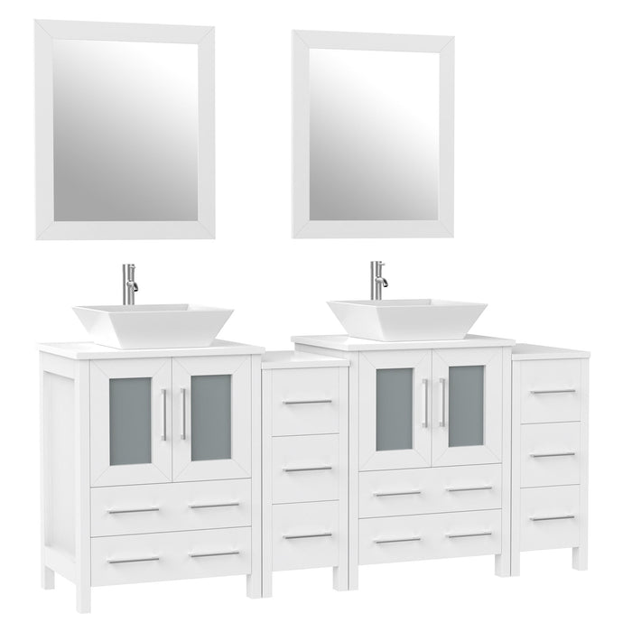72" Double Sink Modern Bathroom Vanity Set with White Engineered Marble Top & Free Mirrors – Large Storage Cabinet with 10 Drawers VA3124-72 - HomeBeyond