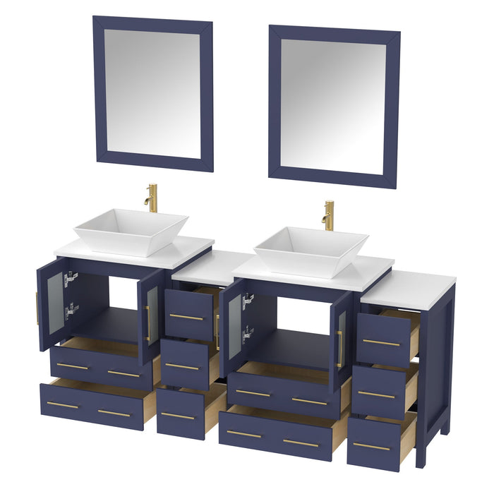 72" Double Sink Modern Bathroom Vanity Set with White Engineered Marble Top & Free Mirrors – Large Storage Cabinet with 10 Drawers VA3124-72 - HomeBeyond