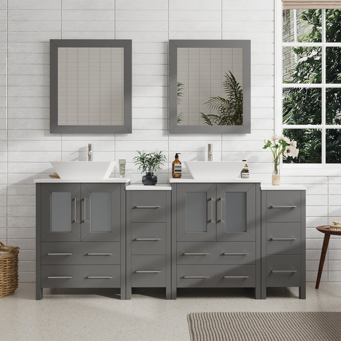 72" Double Sink Modern Bathroom Vanity Set with White Engineered Marble Top & Free Mirrors – Large Storage Cabinet with 10 Drawers VA3124-72 - HomeBeyond