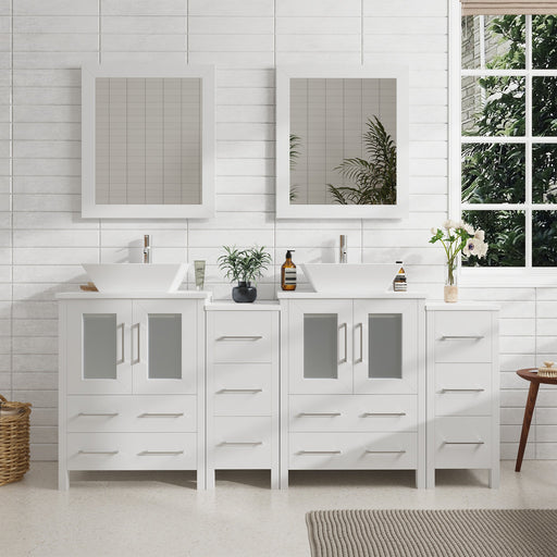 72" Double Sink Modern Bathroom Vanity Set with White Engineered Marble Top & Free Mirrors – Large Storage Cabinet with 10 Drawers VA3124-72 - HomeBeyond