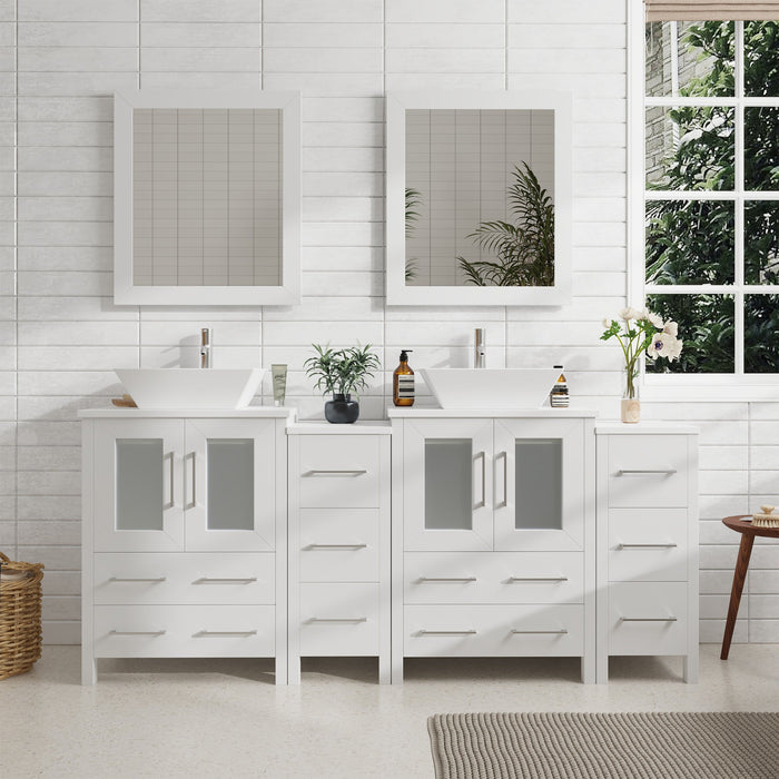 72" Double Sink Modern Bathroom Vanity Set with White Engineered Marble Top & Free Mirrors – Large Storage Cabinet with 10 Drawers VA3124-72 - HomeBeyond
