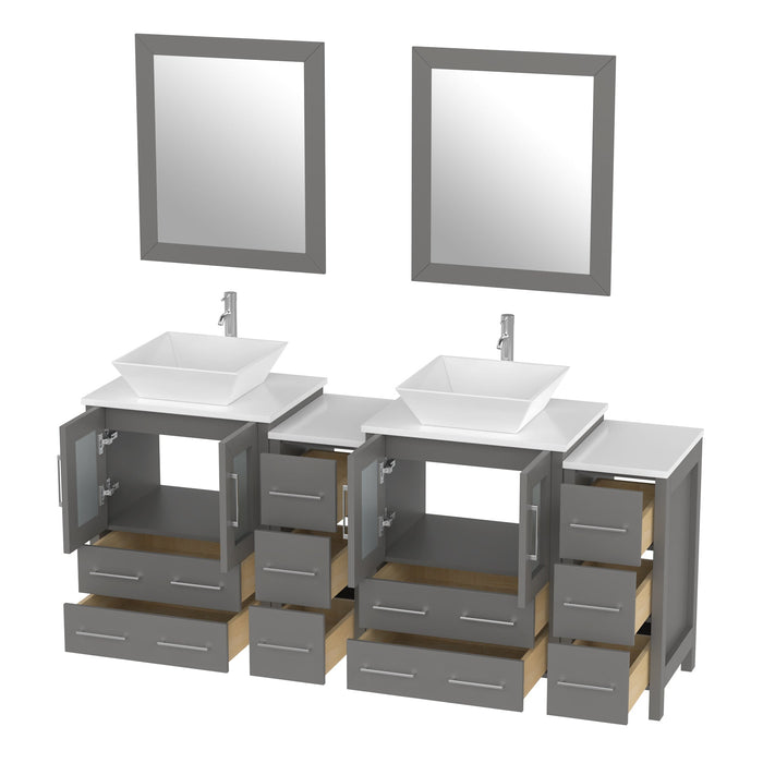 72" Double Sink Modern Bathroom Vanity Set with White Engineered Marble Top & Free Mirrors – Large Storage Cabinet with 10 Drawers VA3124-72 - HomeBeyond