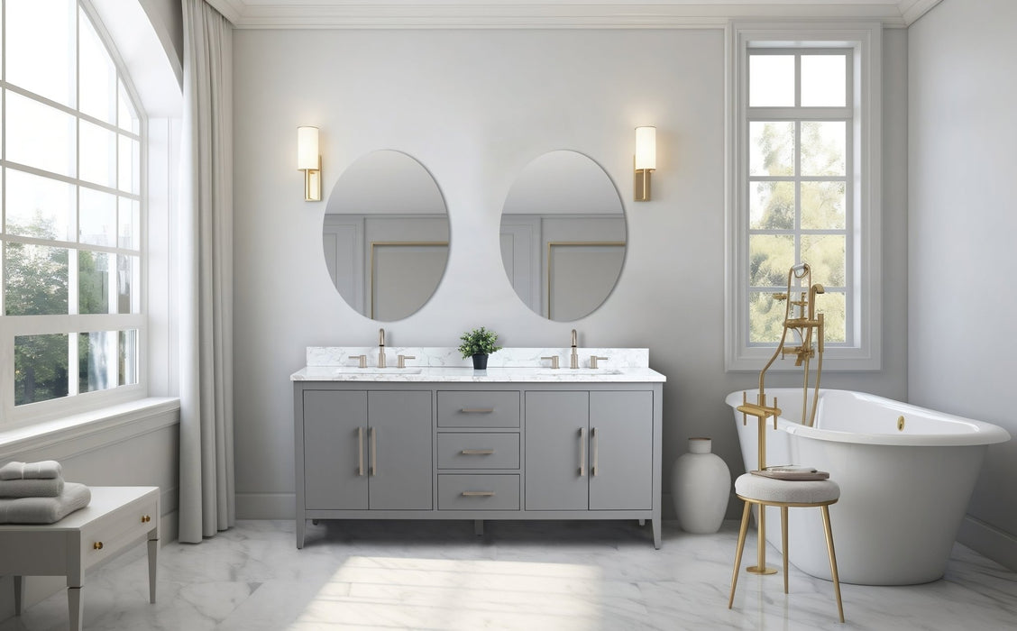 72" Double Sink Modern Freestanding Bathroom Vanity Set with Arabescato White Engineered Marble Top – Storage Cabinet with Soft-Closing Doors & Drawers VA9072 - HomeBeyond