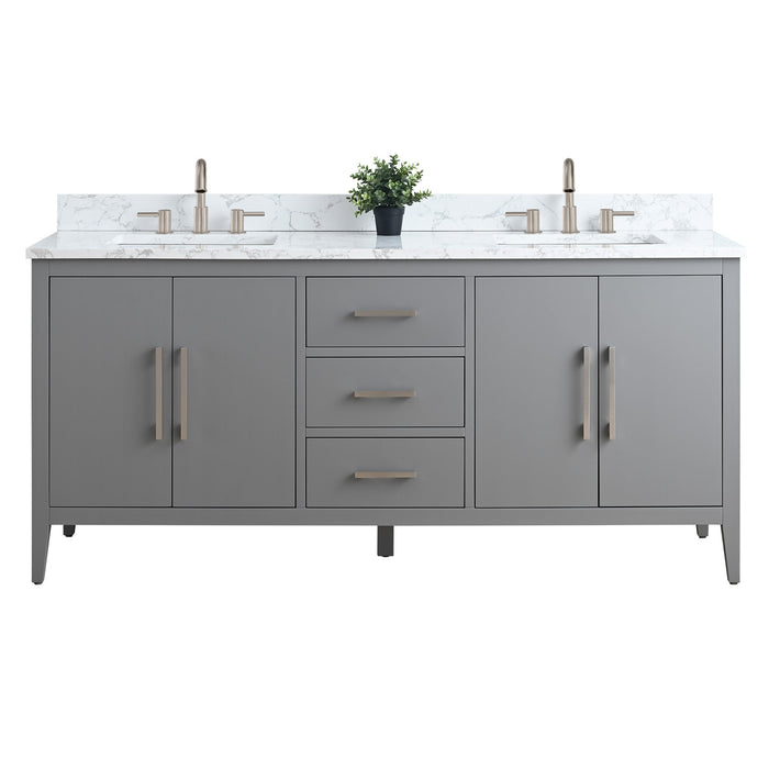72" Double Sink Modern Freestanding Bathroom Vanity Set with Arabescato White Engineered Marble Top – Storage Cabinet with Soft-Closing Doors & Drawers VA9072 - HomeBeyond