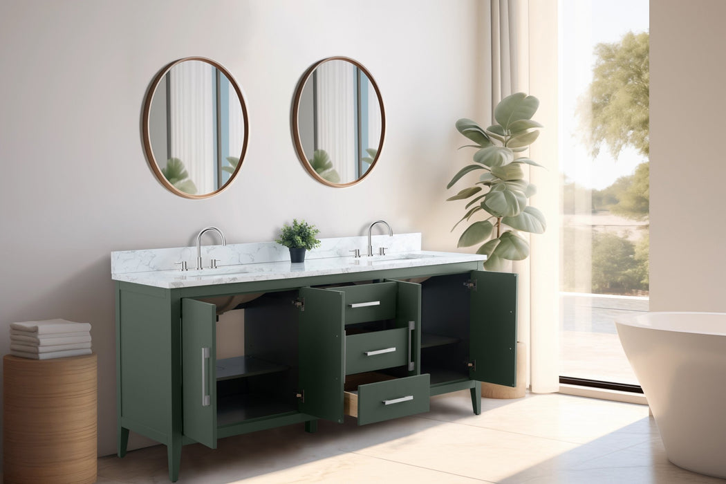 72" Double Sink Modern Freestanding Bathroom Vanity Set with Arabescato White Engineered Marble Top – Storage Cabinet with Soft-Closing Doors & Drawers VA9072 - HomeBeyond