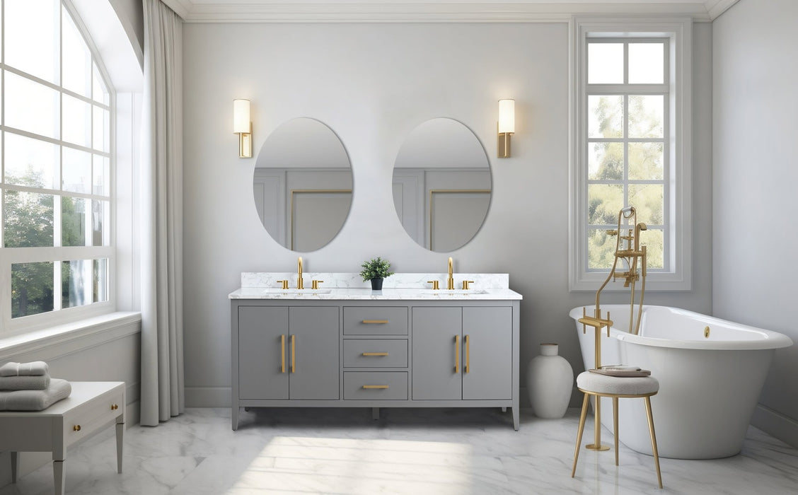 72" Double Sink Modern Freestanding Bathroom Vanity Set with Arabescato White Engineered Marble Top – Storage Cabinet with Soft-Closing Doors & Drawers VA9072 - HomeBeyond