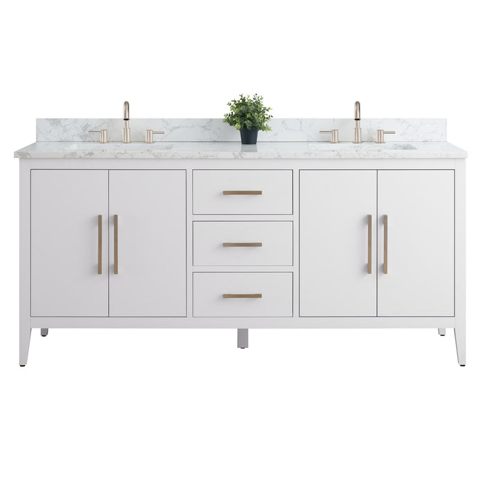 72" Double Sink Modern Freestanding Bathroom Vanity Set with Arabescato White Engineered Marble Top – Storage Cabinet with Soft-Closing Doors & Drawers VA9072 - HomeBeyond
