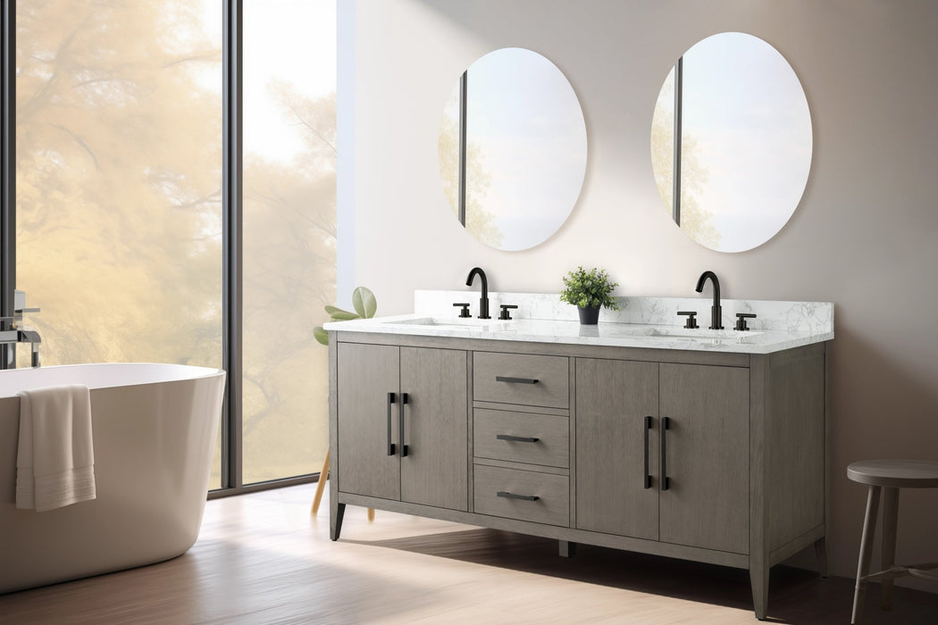 72" Double Sink Modern Freestanding Bathroom Vanity Set with Arabescato White Engineered Marble Top – Storage Cabinet with Soft-Closing Doors & Drawers VA9072 - HomeBeyond