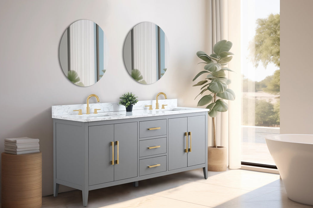 72" Double Sink Modern Freestanding Bathroom Vanity Set with Arabescato White Engineered Marble Top – Storage Cabinet with Soft-Closing Doors & Drawers VA9072 - HomeBeyond