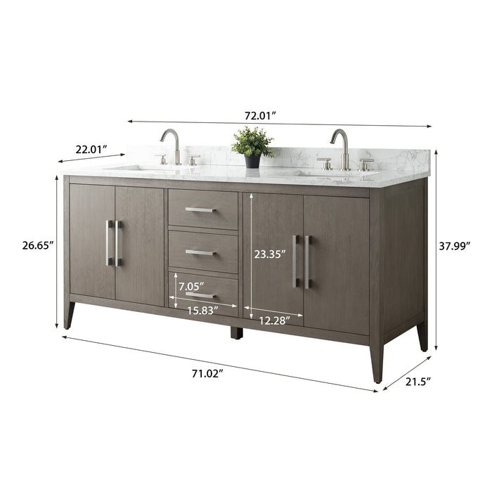 72" Double Sink Modern Freestanding Bathroom Vanity Set with Arabescato White Engineered Marble Top – Storage Cabinet with Soft-Closing Doors & Drawers VA9072 - HomeBeyond
