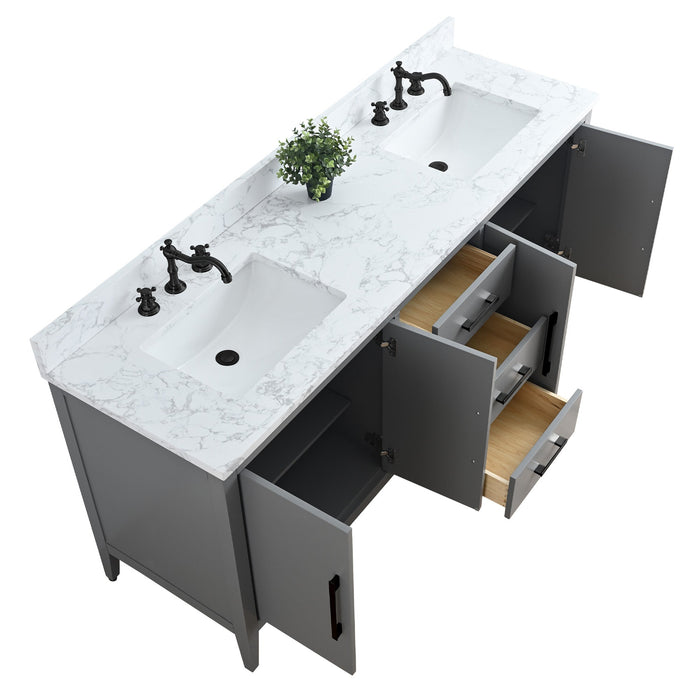 72" Double Sink Modern Freestanding Bathroom Vanity Set with Arabescato White Engineered Marble Top – Storage Cabinet with Soft-Closing Doors & Drawers VA9072 - HomeBeyond