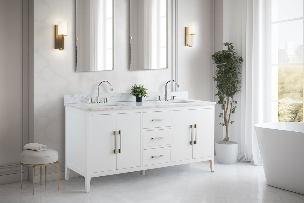72" Double Sink Modern Freestanding Bathroom Vanity Set with Arabescato White Engineered Marble Top – Storage Cabinet with Soft-Closing Doors & Drawers VA9072 - HomeBeyond