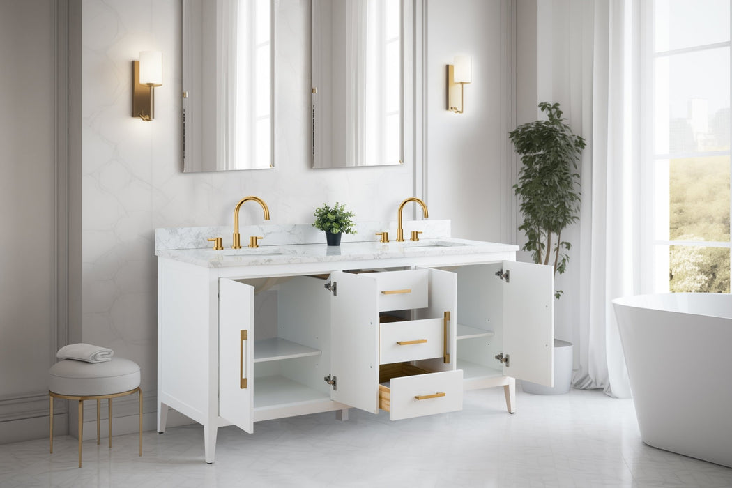 72" Double Sink Modern Freestanding Bathroom Vanity Set with Arabescato White Engineered Marble Top – Storage Cabinet with Soft-Closing Doors & Drawers VA9072 - HomeBeyond