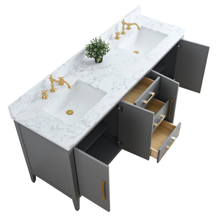 72" Double Sink Modern Freestanding Bathroom Vanity Set with Arabescato White Engineered Marble Top – Storage Cabinet with Soft-Closing Doors & Drawers VA9072 - HomeBeyond