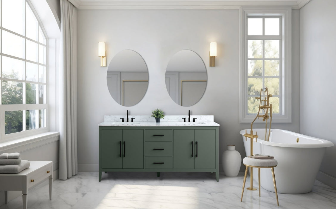 72" Double Sink Modern Freestanding Bathroom Vanity Set with Arabescato White Engineered Marble Top – Storage Cabinet with Soft-Closing Doors & Drawers VA9072 - HomeBeyond