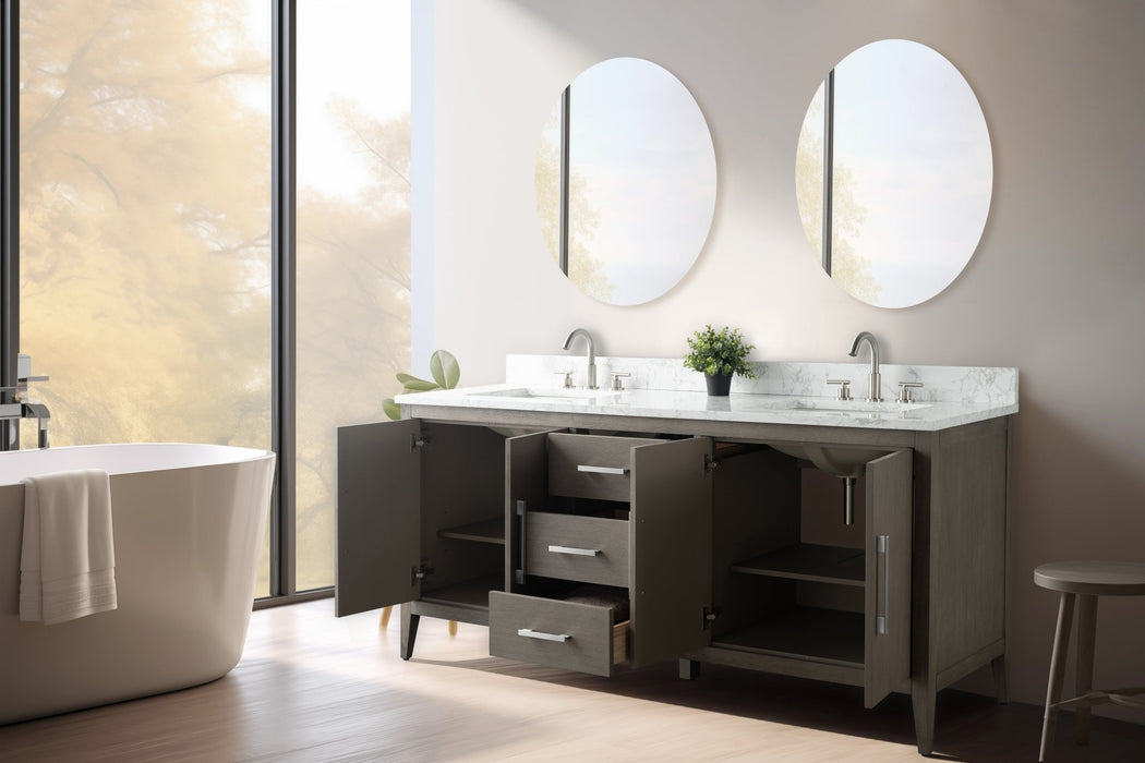 72" Double Sink Modern Freestanding Bathroom Vanity Set with Arabescato White Engineered Marble Top – Storage Cabinet with Soft-Closing Doors & Drawers VA9072 - HomeBeyond