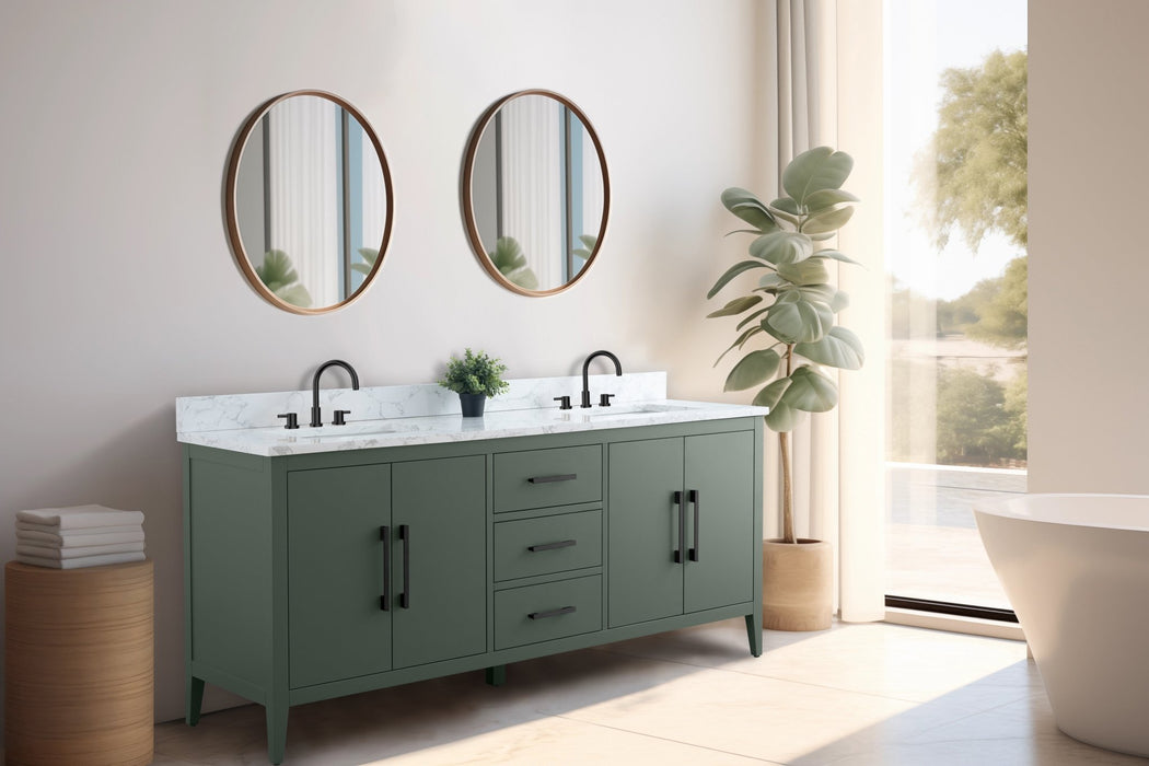 72" Double Sink Modern Freestanding Bathroom Vanity Set with Arabescato White Engineered Marble Top – Storage Cabinet with Soft-Closing Doors & Drawers VA9072 - HomeBeyond