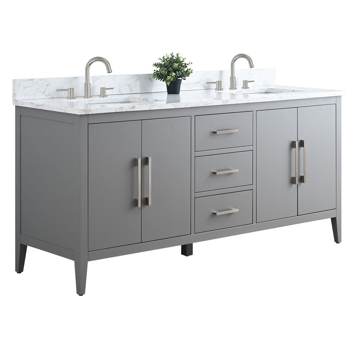 72" Double Sink Modern Freestanding Bathroom Vanity Set with Arabescato White Engineered Marble Top – Storage Cabinet with Soft-Closing Doors & Drawers VA9072 - HomeBeyond