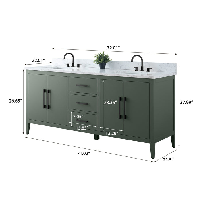 72" Double Sink Modern Freestanding Bathroom Vanity Set with Arabescato White Engineered Marble Top – Storage Cabinet with Soft-Closing Doors & Drawers VA9072 - HomeBeyond