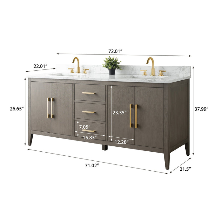72" Double Sink Modern Freestanding Bathroom Vanity Set with Arabescato White Engineered Marble Top – Storage Cabinet with Soft-Closing Doors & Drawers VA9072 - HomeBeyond