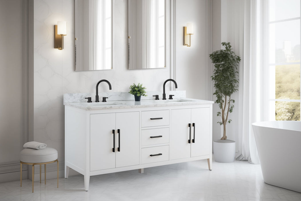 72" Double Sink Modern Freestanding Bathroom Vanity Set with Arabescato White Engineered Marble Top – Storage Cabinet with Soft-Closing Doors & Drawers VA9072 - HomeBeyond